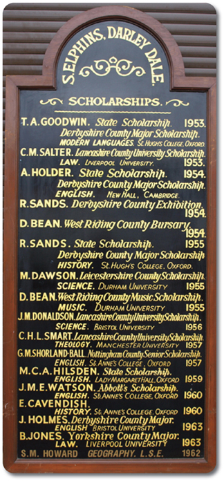 St Elphin's School scholarship board photo